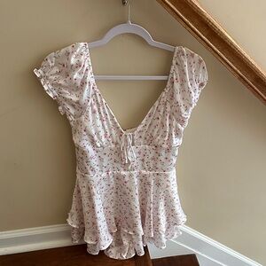 Altar'd State White and Pink Floral Romper